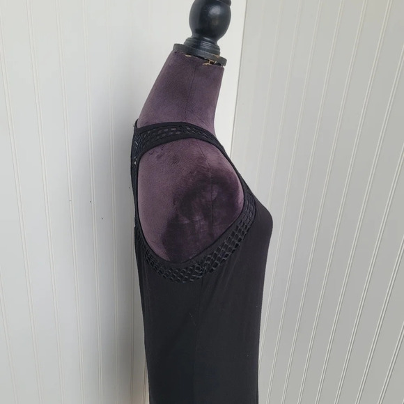 LILY BLEU BEACH Black Stretchy Fishnet Racer Tank Mini Dress Sleveless Sz S - Picture 6 of 11